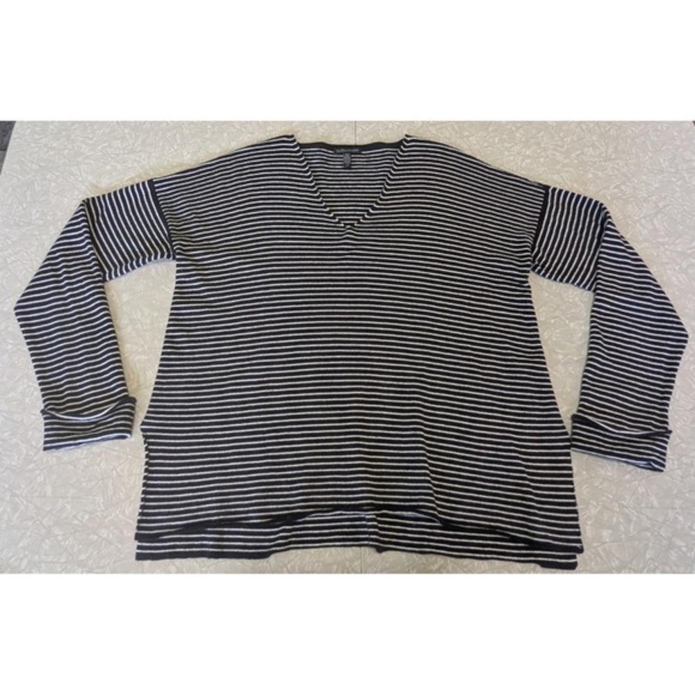 Eileen Fisher Small Black/White Striped Long Sleeve Lightweight Pullover Silk